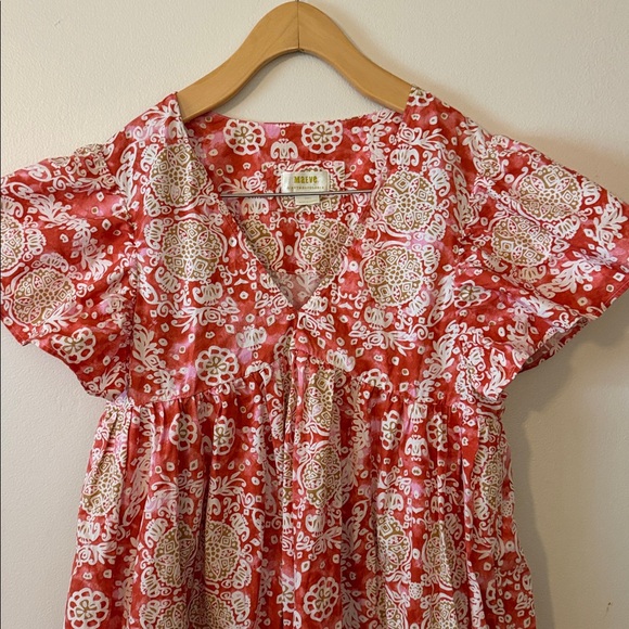 Anthropologie Maeve Printed Flutter Sleeve Babydoll Dress in Pink Pattern Size S - Picture 5 of 9